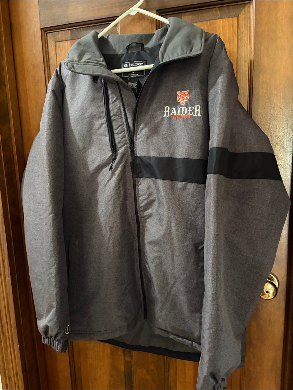 Holloway Gray Raider Softshell with Black Stripe and Orange Logo